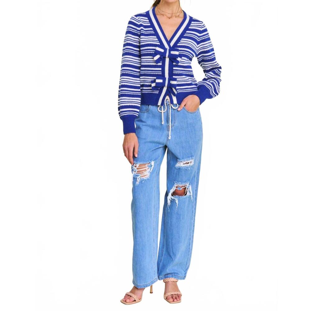 NEW IN THE BEGINNING beginning knit cardigan in blue stripe
